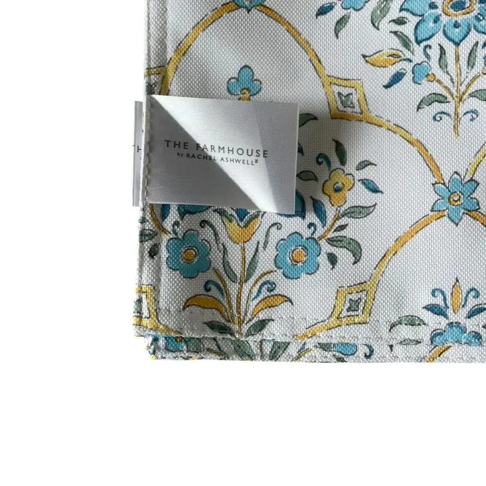 Rachel Ashwell Farmhouse Floral Placemats 13x19 Yellow Blue White Set of 6 NEW